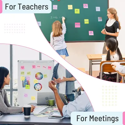 Demonstrates the product's versatility by showing it can be used in multiple environments—both educational settings (teachers and students) and professional meeting contexts.