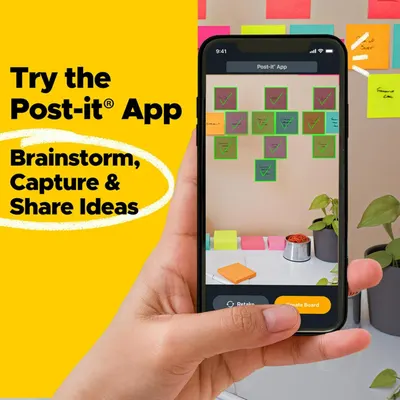 Demonstrates how to use the Post-it App for brainstorming and organizing ideas digitally, encouraging shoppers to download and try the companion app. Highlights the digital integration benefit of…