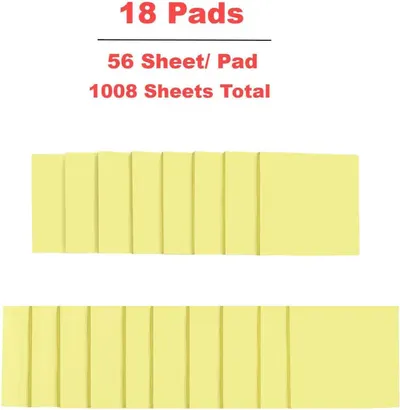 Communicates the total quantity included in the purchase (18 pads, 56 sheets per pad, 1008 sheets total) to help shoppers understand the value and volume they are receiving.