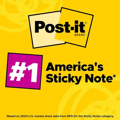 Communicates Post-it's market dominance as America's #1 sticky note brand to build trust and credibility with shoppers.
