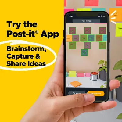 Demonstrates how to use the Post-it App to digitally brainstorm, capture, and share ideas, encouraging shoppers to download and engage with the brand's digital ecosystem. Highlights the key benefit…