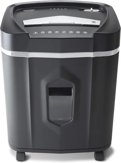 Provides a clean, catalog-style product image showing the Aurora paper shredder from the front to help shoppers understand the product's appearance and design.