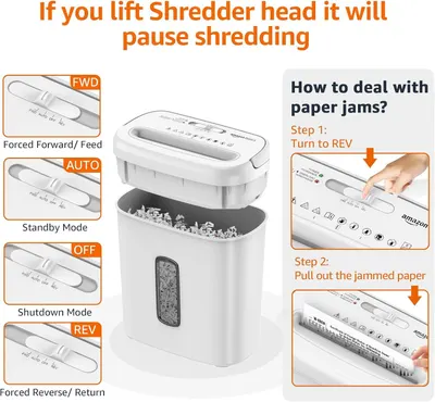Explains how to operate the shredder's different modes and provides step-by-step instructions for resolving paper jams, reassuring shoppers that the product is easy to use and maintain. Showcases…