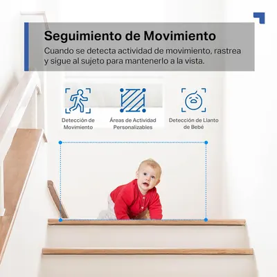 Communicates the product's motion tracking capabilities through three distinct features: detecting movement, customizable monitoring areas, and baby cry detection to reassure parents of…