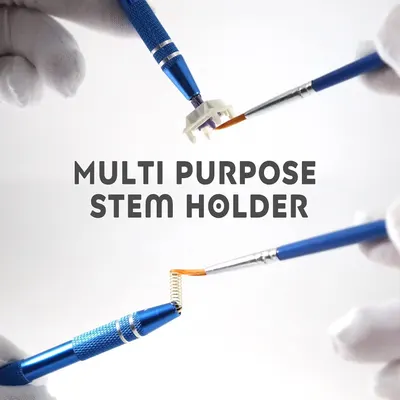Demonstrates the product's versatility by showing multiple ways the stem holder can be used with different tools or attachments, reassuring shoppers of its multi-functional capability.
