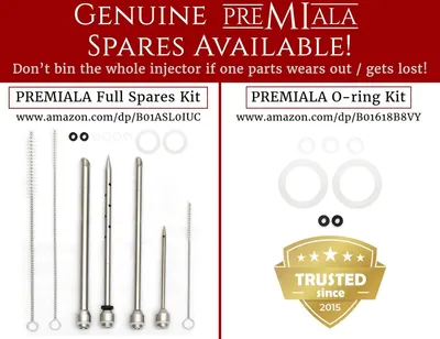 Informs shoppers that genuine replacement parts are available for purchase separately, preventing the need to replace the entire injector when individual components wear out or get lost.