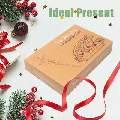 Positions the product as an ideal present for the holiday season, leveraging festive visual cues like ornaments, pine branches, ribbons, and stars to create gift-giving appeal.