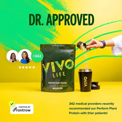 Communicates that 342 medical providers have recommended this plant protein product to their patients, building trust and credibility through professional endorsement. Shows the product is verified…
