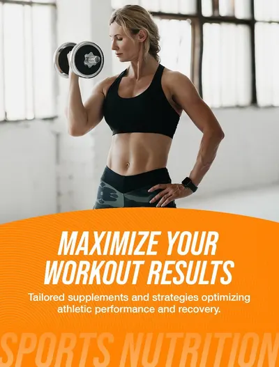 Communicates that the product (sports nutrition supplements) helps maximize workout results by optimizing athletic performance and recovery, appealing to fitness-focused shoppers.
