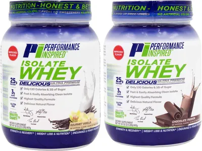 Showcases the brand's product lineup by displaying two flavor options (Gourmet Vanilla and Chocolate Passion) side-by-side, helping shoppers understand the available variants within the Performance…