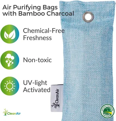 Communicates multiple safety and sustainability benefits of the bamboo charcoal air purifying bag to reassure shoppers it's safe, natural, and effective. Highlights the product's eco-friendly and…