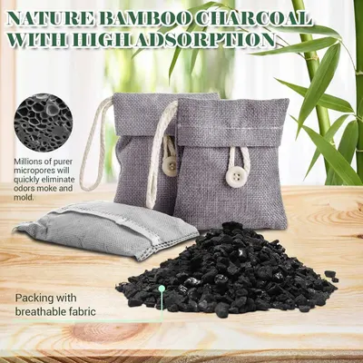 Breaks down the product's physical components and material properties, highlighting the bamboo charcoal's microporous structure for odor elimination and the breathable fabric packaging design.…