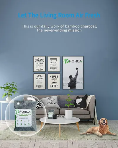 Demonstrates the product's air purifying capability using bamboo charcoal to keep living spaces fresh, reassuring shoppers of its effectiveness in real home environments.