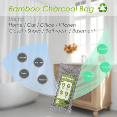 Demonstrates the versatility of the bamboo charcoal bag by showing it can be used in many different environments and scenarios throughout the home and car. Explains how the product works by showing…