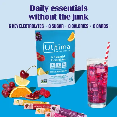Communicates multiple nutritional benefits of the electrolyte drink mix to reassure health-conscious shoppers that they can hydrate without unwanted ingredients.