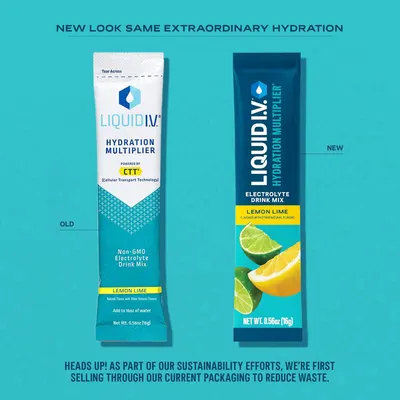 Communicates the brand's packaging update and sustainability commitment by showing the old and new product designs side-by-side, reassuring customers that the product formulation remains the same…