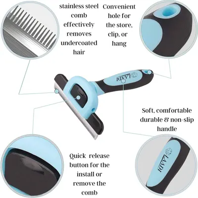 Breaks down the physical components and features of the pet grooming comb, helping shoppers understand the product's construction and functional parts.