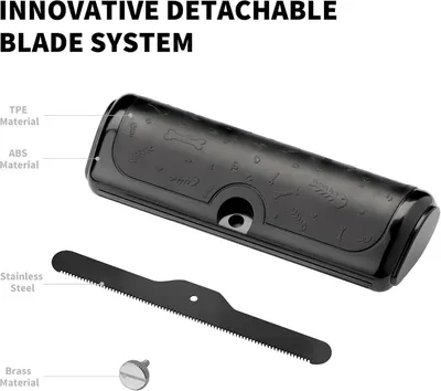 Breaks down the physical components and materials of the product to show shoppers what the product is made of and how the innovative detachable blade system works.