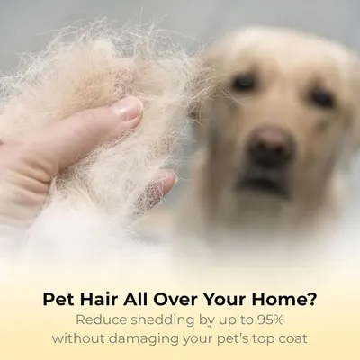 Communicates a quantifiable performance claim that the product reduces pet shedding by up to 95%, addressing a common pain point for pet owners dealing with pet hair in their homes. Highlights the…