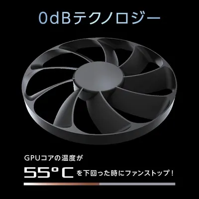 Communicates the smart cooling technology that automatically stops the fan when GPU temperature drops below 55°C, highlighting efficiency and noise reduction…