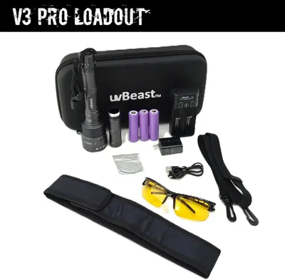 Shows all items included with the purchase to help shoppers understand the complete value of the bundle, including the flashlight, batteries, charger, case, protective glasses, straps, and…