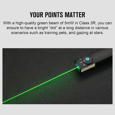Communicates the laser pointer's high-quality performance specifications (5mW, Class 3R) to reassure shoppers of its brightness and long-distance visibility for various applications like pet…