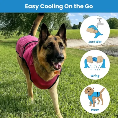 Demonstrates the simple three-step process for using the cooling vest: wet it, wring it, and wear it, making it easy for customers to understand how to activate the cooling feature. Highlights the…