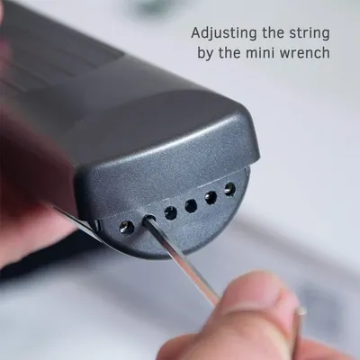 Demonstrates how to adjust the string using the included mini wrench, providing clear setup instructions to reassure shoppers about ease of use. Highlights the adjustability feature and ease of…
