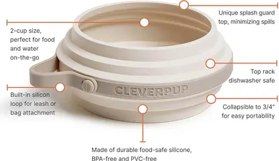 Breaks down the physical components and material features of the collapsible dog bowl to help shoppers understand its construction and functional design elements. Highlights multiple distinct…