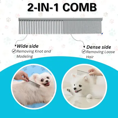 Breaks down the physical structure of the 2-in-1 comb, showing how each side is designed for different grooming tasks to help shoppers understand the product's dual functionality.