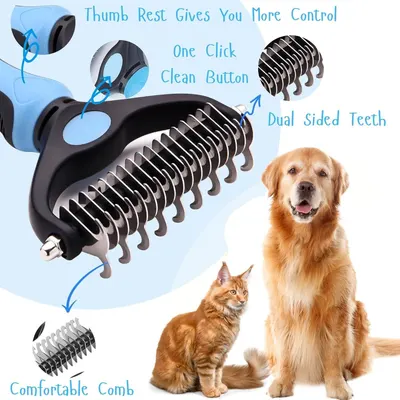 Breaks down the physical components and design features of the grooming tool with labeled callouts to help shoppers understand the product's construction and usability.