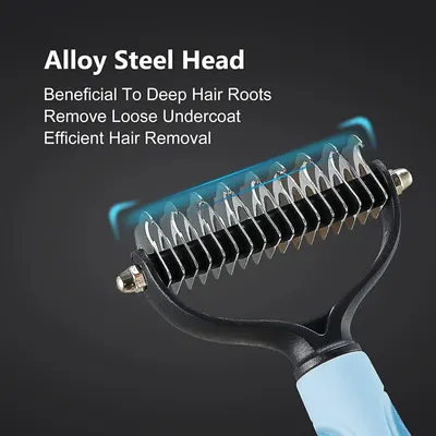 Highlights the alloy steel head feature and its benefits for deep hair root grooming and efficient hair removal in a simple, focused layout.