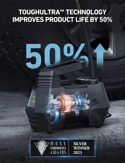 Highlights the product's 50% improvement in product life through ToughUltra technology, reassuring shoppers of durability and long-term value. Shows the…