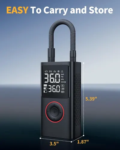 Shows the physical dimensions of the product (5.39 x 3.5 x 1.87 inches) to help shoppers understand its compact, portable size for easy carrying and storage. Communicates the benefit of portability…