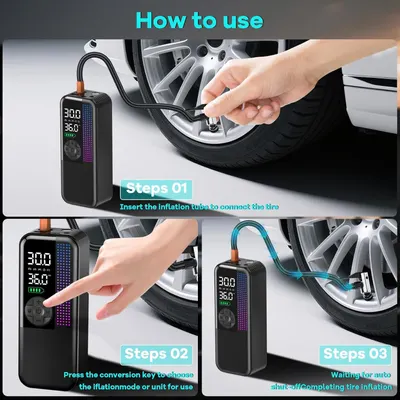 Provides clear step-by-step instructions on how to use the tire inflator to reassure shoppers of ease of use and simplicity.