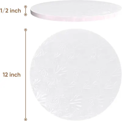 Shows the exact physical dimensions of the cake board to help shoppers understand the size and thickness of the product.