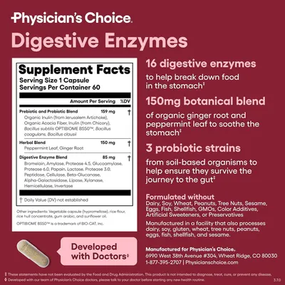 Presents detailed supplement facts and multiple product benefits in a structured layout to inform shoppers of ingredients, formulation, and dietary considerations.