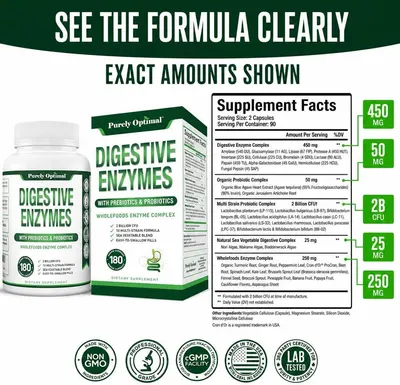 Shows the complete supplement facts label with exact ingredient amounts and certifications to provide transparency and build trust with shoppers seeking detailed product information.