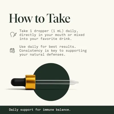 Explains how to take the product, including dosage, method of consumption, and the importance of daily consistency for best results. Reinforces the benefit of consistent daily use for immune balance…