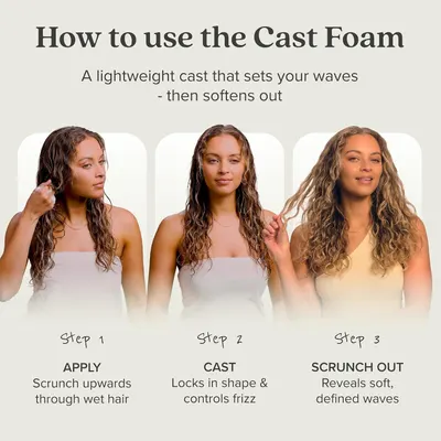 Provides clear step-by-step instructions on how to apply the cast foam to achieve soft, defined waves.