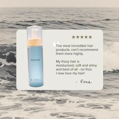 Builds trust and social proof by featuring a real customer quote praising the product's ability to eliminate frizz and improve hair quality.