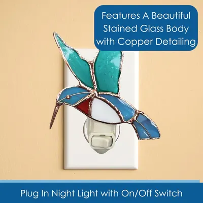 Emphasizes the premium craftsmanship and aesthetic appeal of the stained glass construction with copper detailing to communicate quality and decorative value.