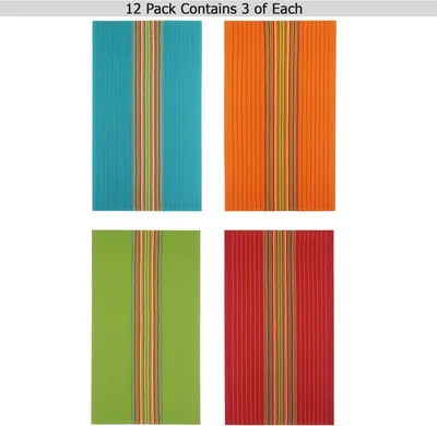 Shows the customer that the purchase includes 12 towels with 3 of each color variant, helping them understand the variety and quantity they will receive.