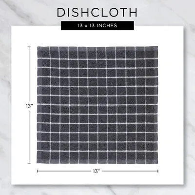 Shows the exact physical dimensions of the dishcloth (13 x 13 inches) with measurement arrows to help shoppers understand the product size.