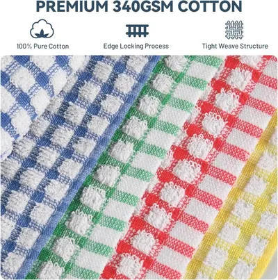 Highlights three distinct quality features of the premium 340GSM cotton material to reassure shoppers of the product's construction quality and durability.