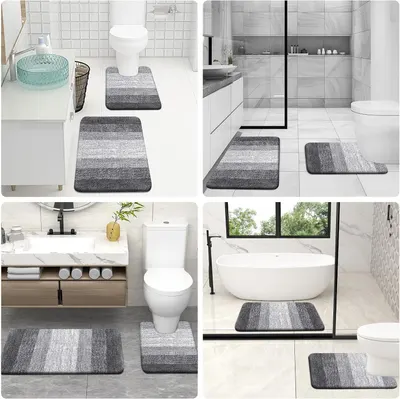 Demonstrates the versatility of the bath mat set across different bathroom designs and layouts to show it works in various home decor styles.