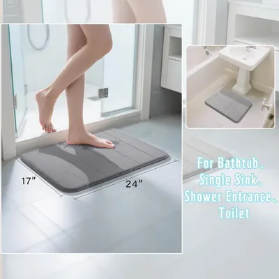 Shows the exact physical dimensions of the bath mat and demonstrates multiple placement options to help shoppers understand where it will fit in their…
