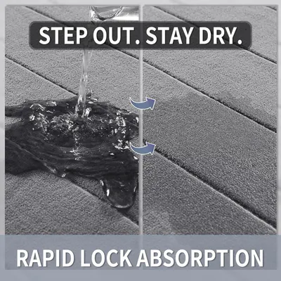 Demonstrates the mat's quick-drying capability with a before-and-after visual showing water being absorbed, reassuring shoppers they will stay dry after…