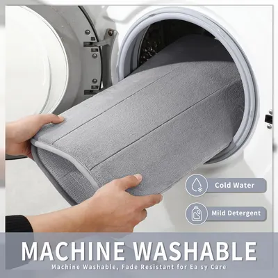 Communicates the easy care and maintenance of the mat, reassuring shoppers that it can be conveniently cleaned in a washing machine with cold water and mild…