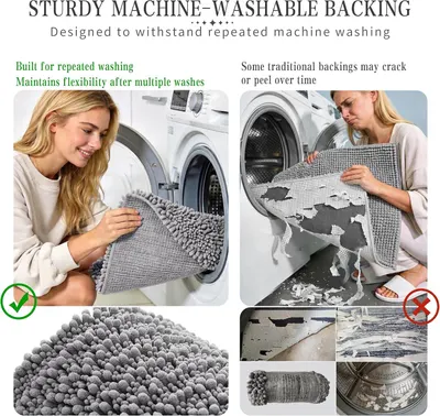Compares the product's sturdy machine-washable backing that maintains flexibility after multiple washes against traditional backings that crack or peel over time, demonstrating superior durability.